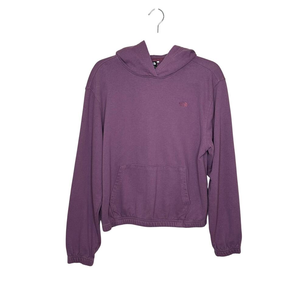 The North Face Purple Pullover Hoodie Embroidered Logo Pockets Outdoors Womens M
